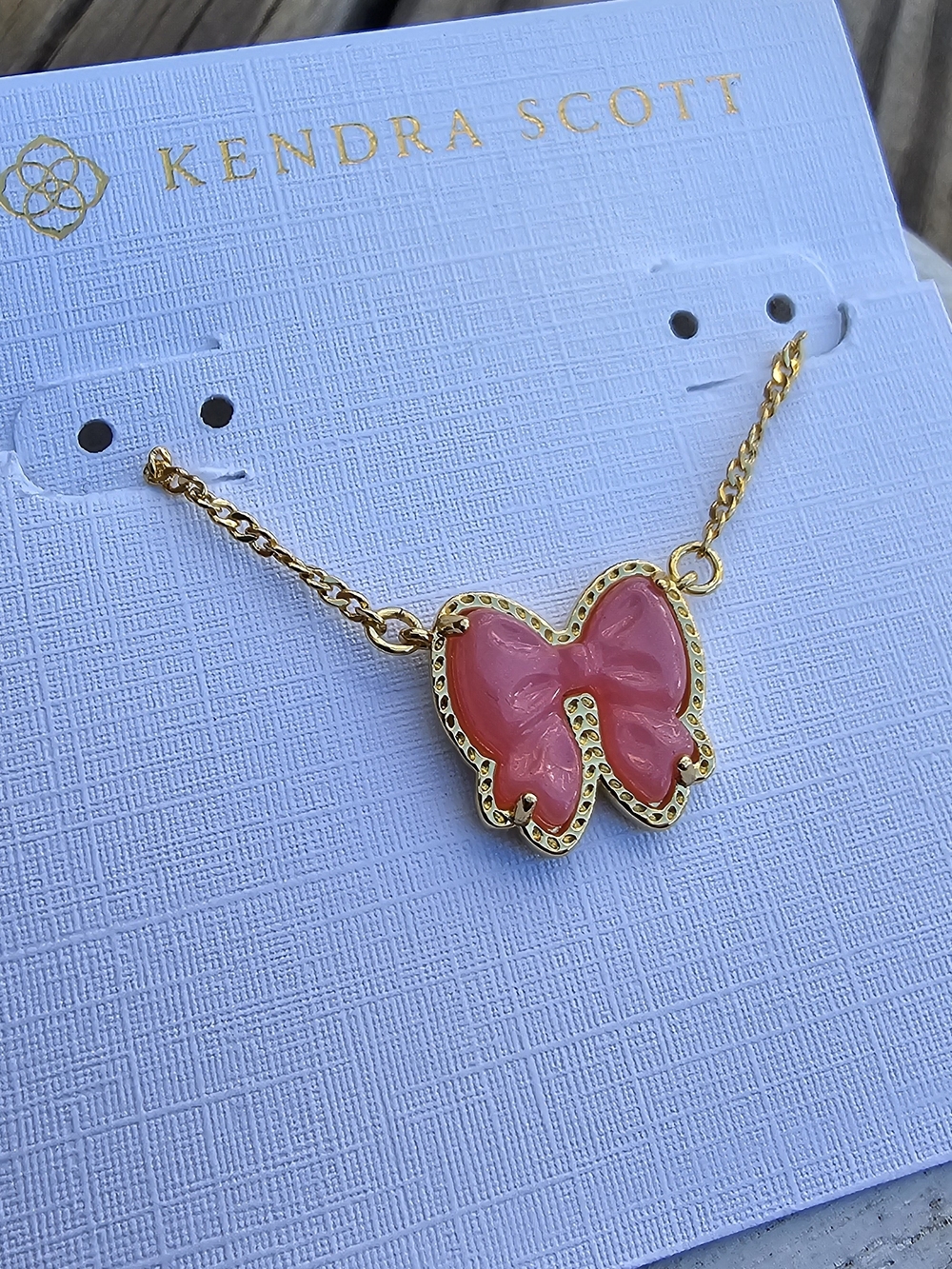 Kendra Scott Haley Pink Bow 0endant Necklace